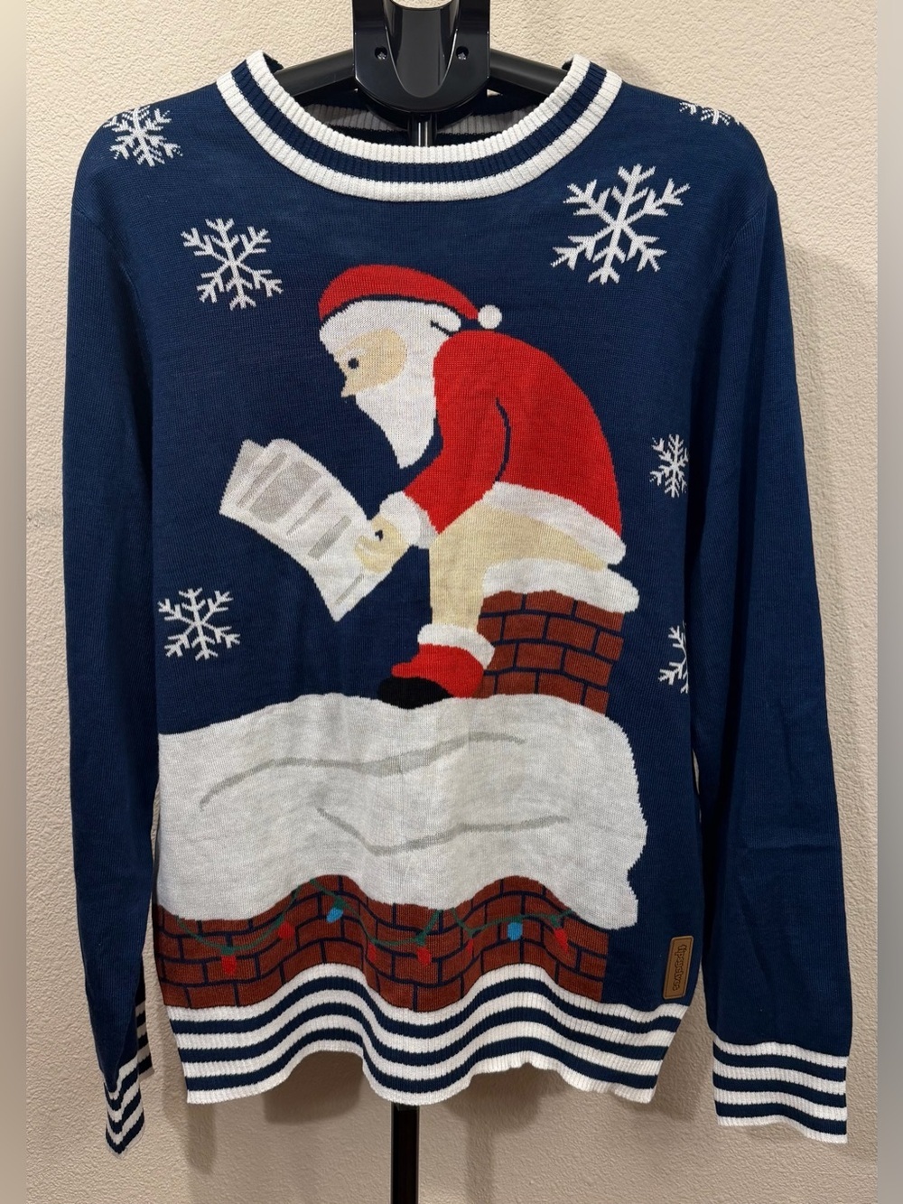 Tipsy Elves Navy Santa Chimney Crewneck Ugly Christmas Sweater | Festive | XL